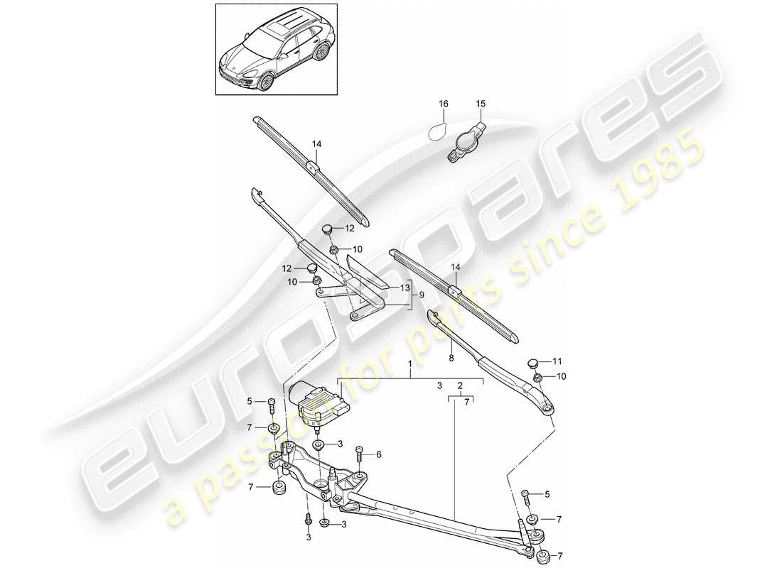 porsche 2013 (cayenne e2 92a) sistema limpiaparabrisas compl. diagrama de piezas