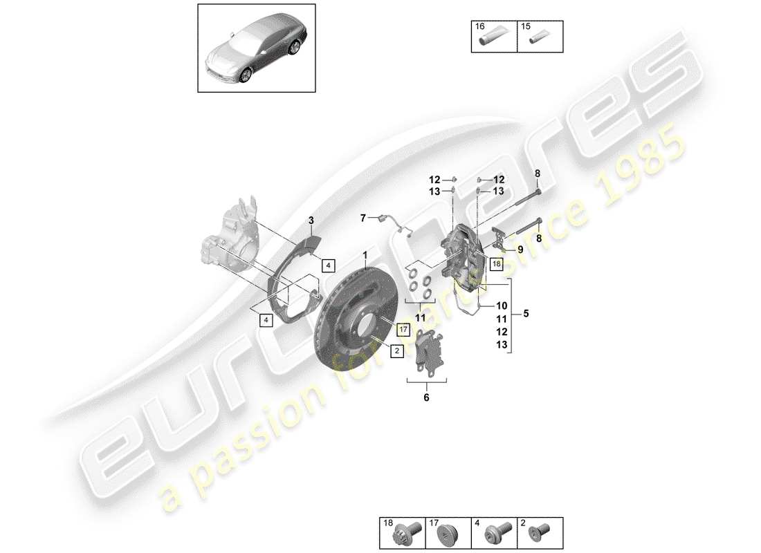 porsche 2020 (panamera 971-1) frenos de disco diagrama de piezas