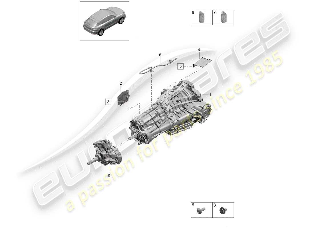 porsche 2019 (macan) 7-speed caja de cambios de doble embrague diagrama de piezas