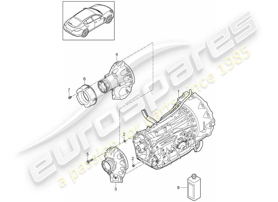 porsche 2014 (panamera 970) 8-speed caja de cambios automática diagrama de piezas