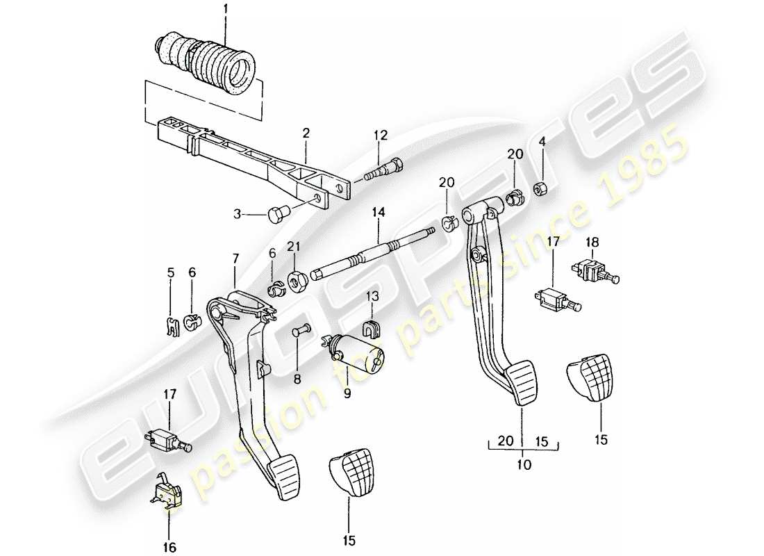 porsche 996 gt3 (2001) diagrama de piezas de pedales