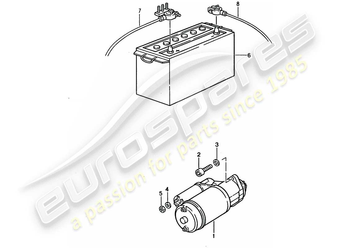 porsche 1995 (928) arranque - batería diagrama de piezas