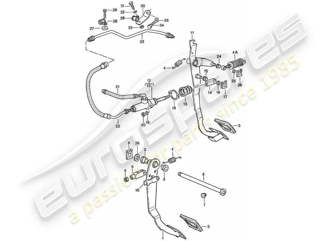 porsche 1983 (944) pedales diagrama de piezas