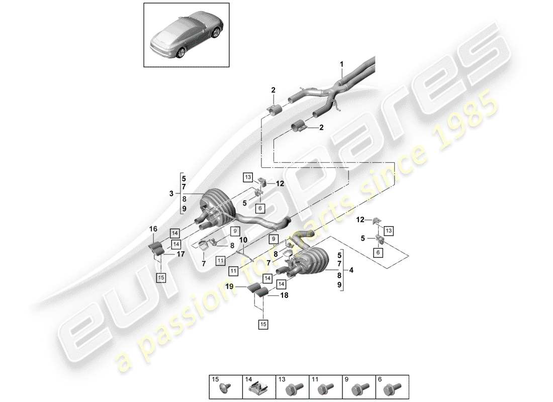 porsche 2020 (panamera 971-1) sistema de escape diagrama de piezas