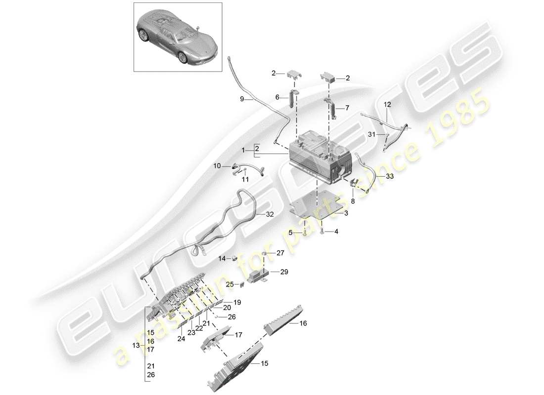 porsche 2015 (918 spyder) batería diagrama de piezas
