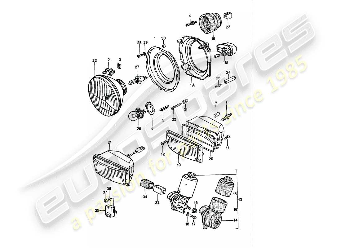 porsche 1986 (944) faro delantero - motor eléctrico - faro emergente diagrama de piezas