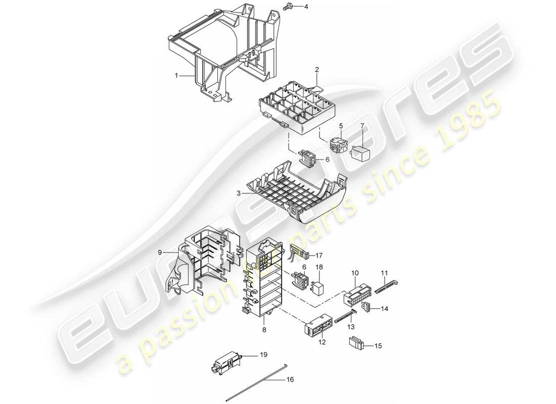 porsche 997 t/gt2 (2009) caja de fusibles/placa de relés diagrama de piezas