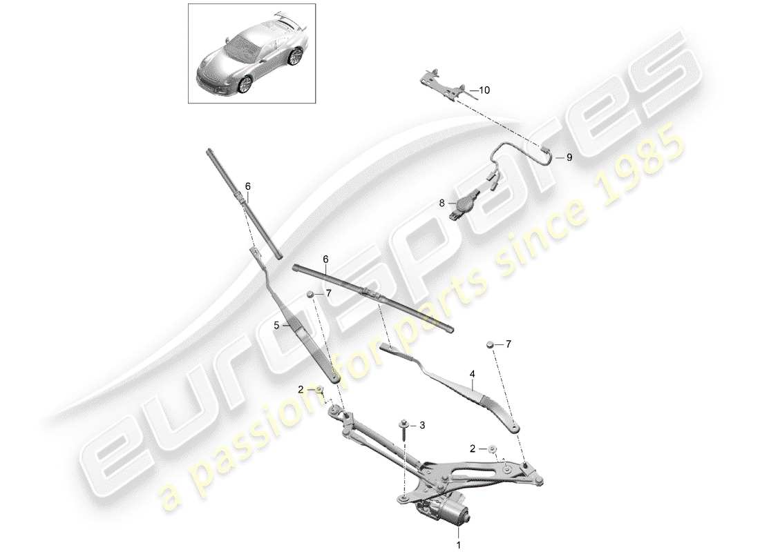 porsche 2018 (991-2 r/gt3/rs) sistema limpiaparabrisas compl. diagrama de piezas