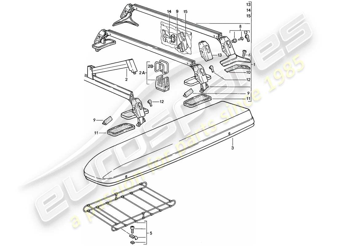 porsche 1983 (944) sistema de transporte de techo diagrama de piezas