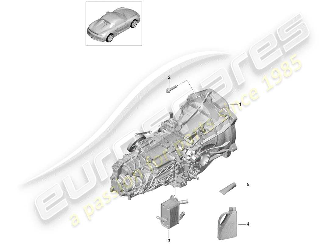 porsche 2016 (981 boxster spyder) diagrama de piezas de la caja de cambios manual