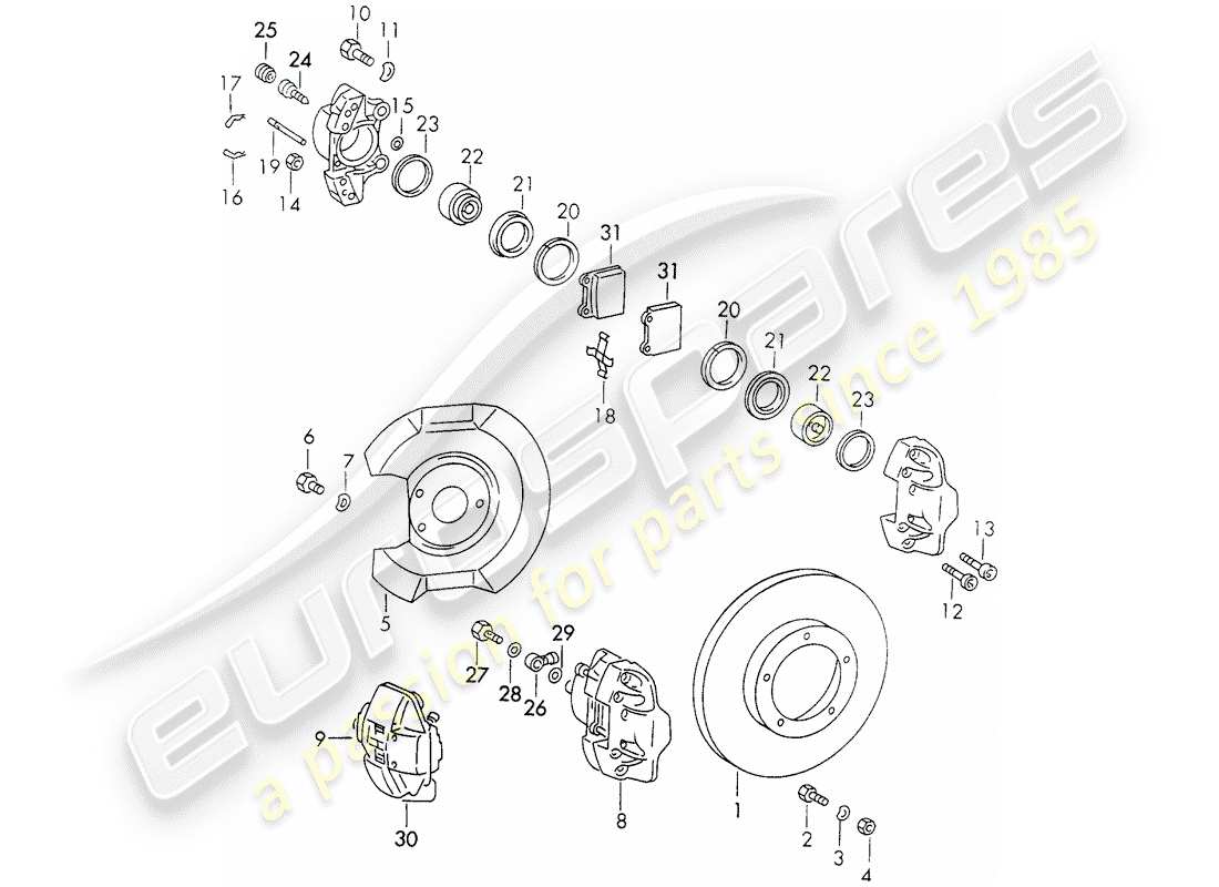 porsche 1972 (911) frenos de disco diagrama de piezas