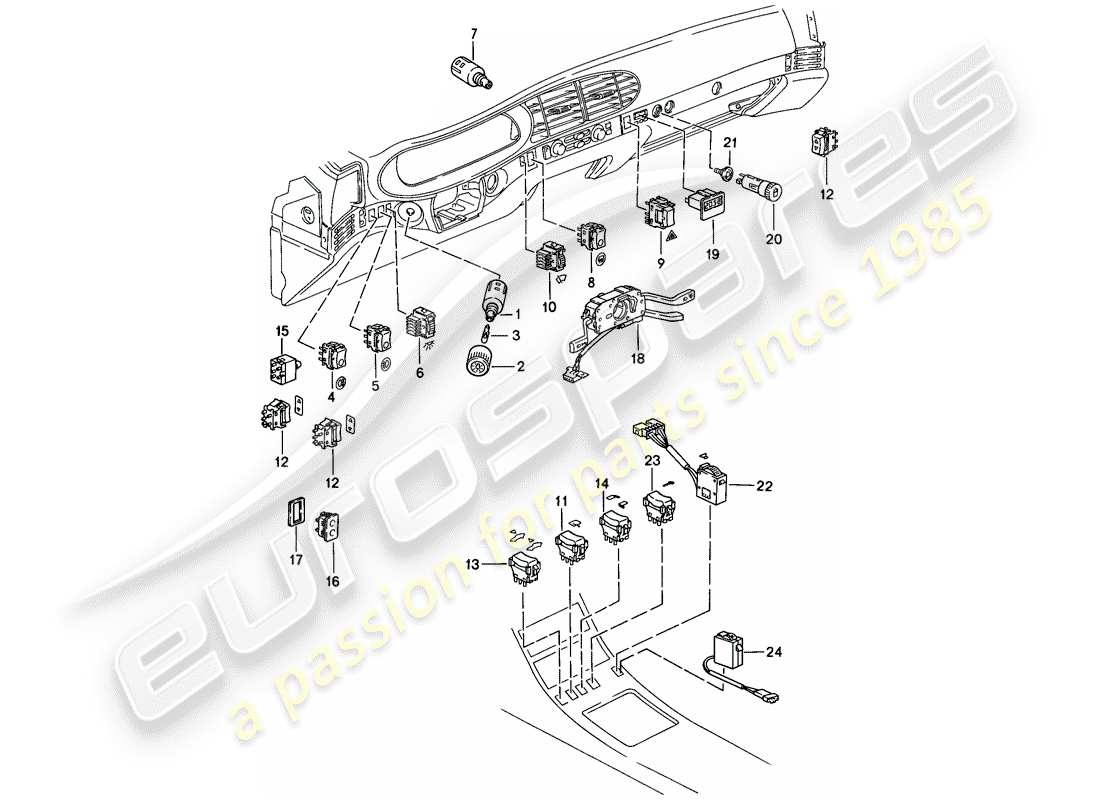porsche 1986 (944) interruptor - árbol de dirección interruptor - reloj diagrama de piezas
