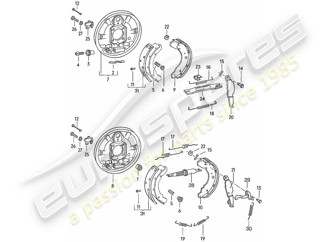 porsche 1978 (924) freno - eje trasero diagrama de piezas