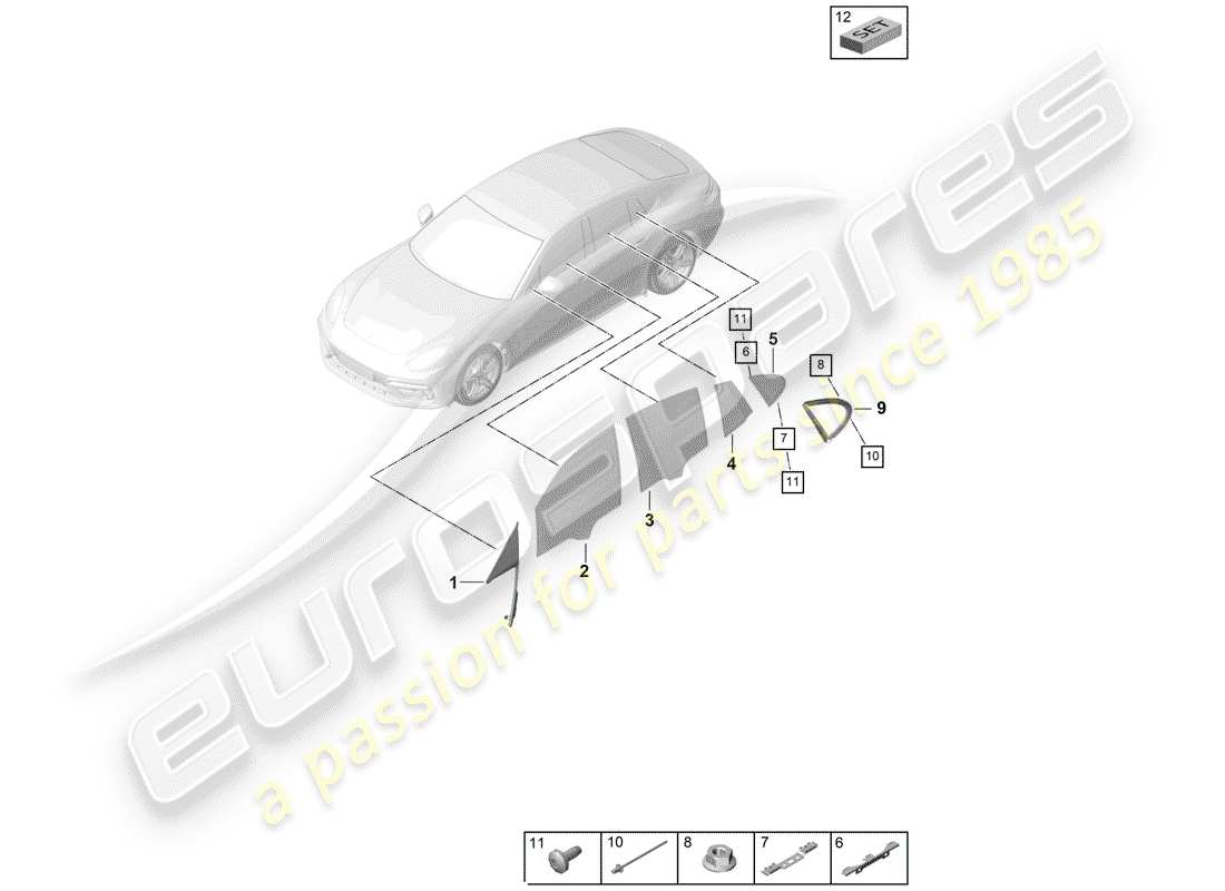 porsche 2018 (panamera 971-1) puerta y ventana lateral diagrama de piezas