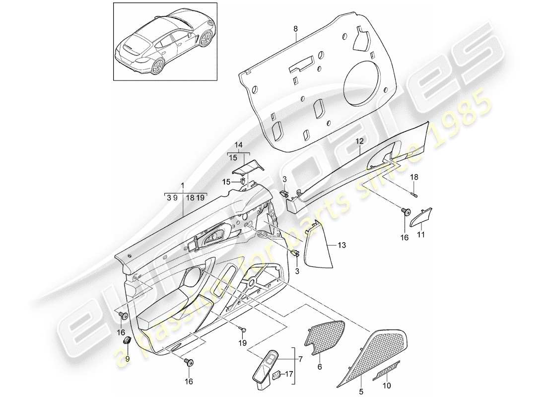 porsche 2013 (panamera 970) panel de la puerta diagrama de piezas