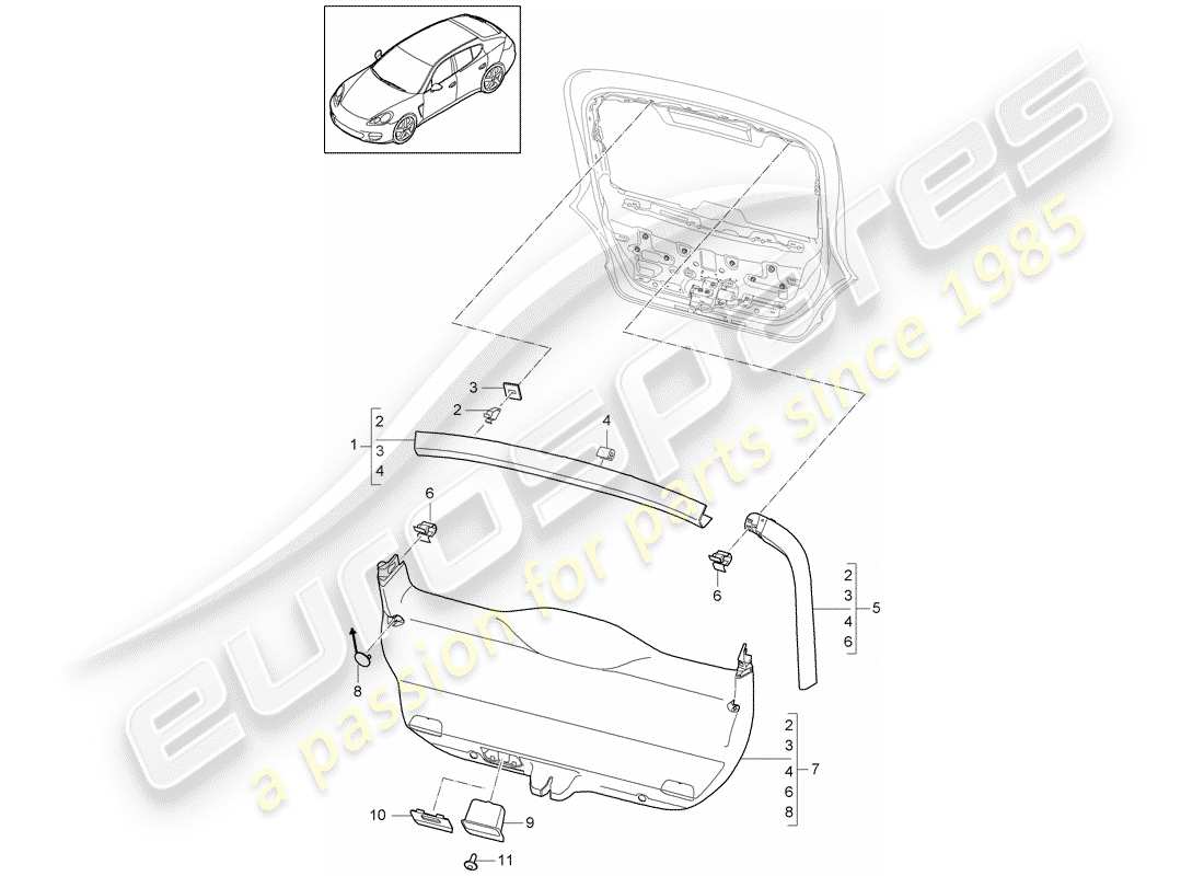 porsche 2013 (panamera 970) adornos diagrama de piezas