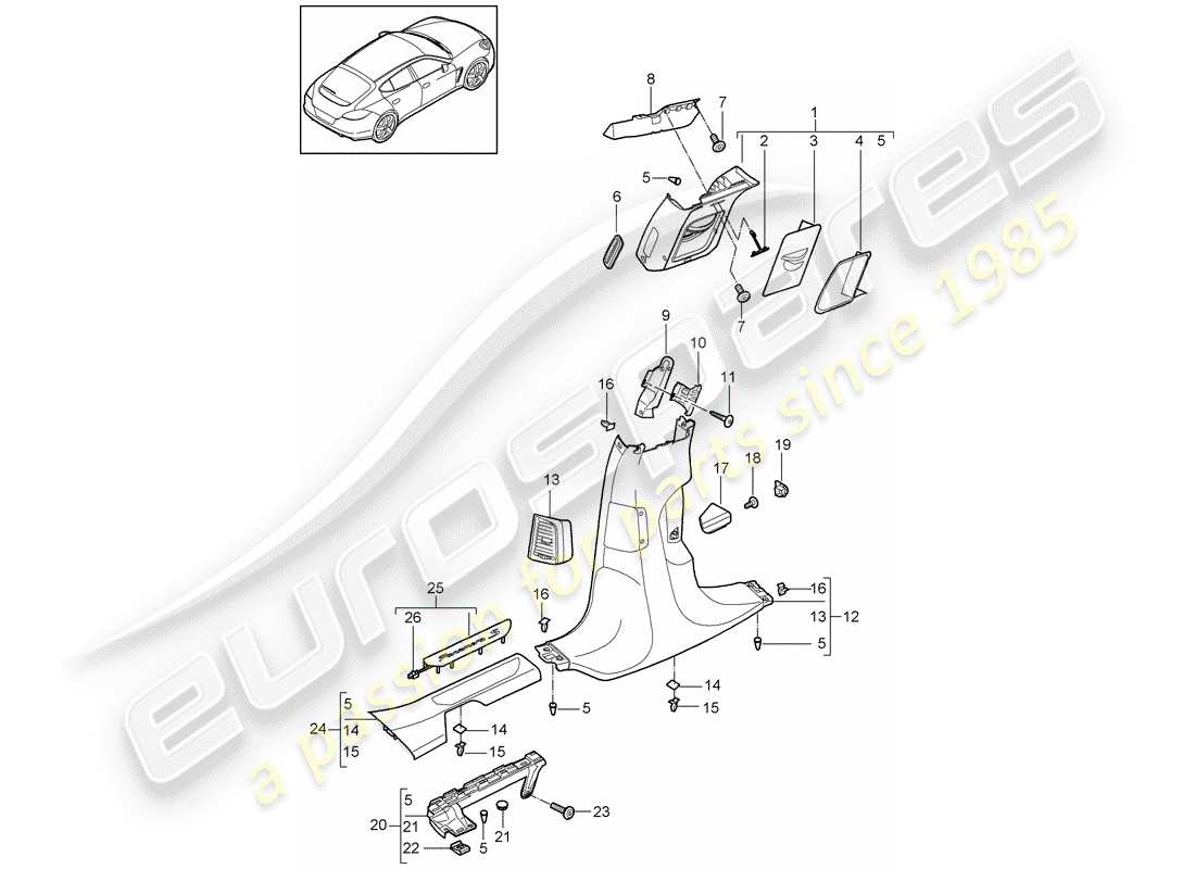 porsche 2011 (panamera 970) recubrimiento diagrama de piezas