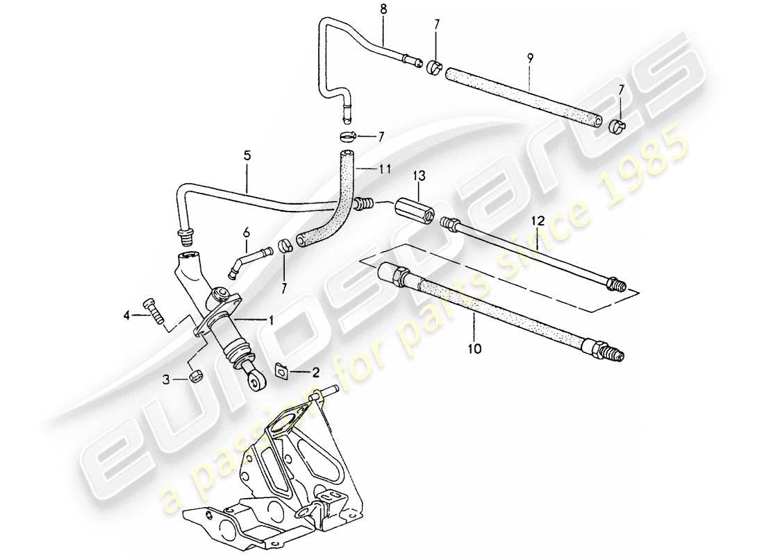 porsche 1989 (964) actuación del embrague - cilindro maestro del embrague diagrama de piezas