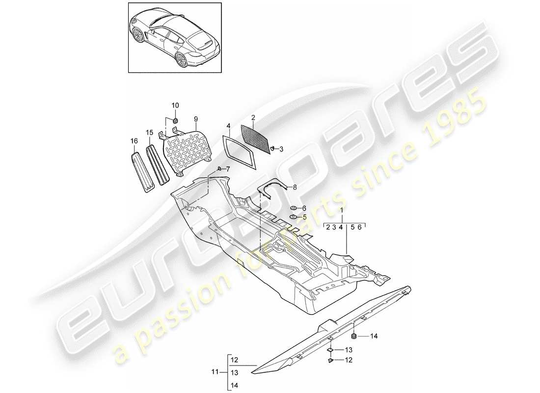 porsche 2015 (panamera 970) diagrama de piezas de la cubierta del piso