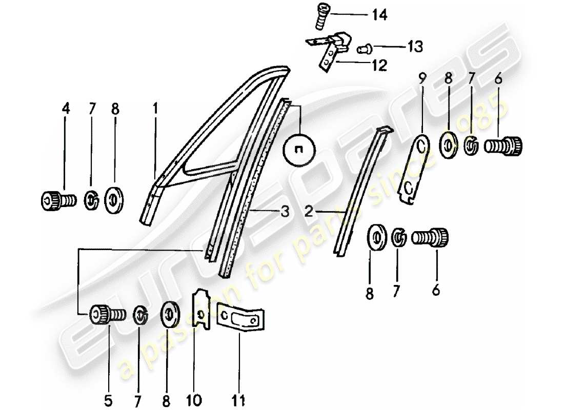 porsche 1983 (911) marco de la ventana diagrama de piezas