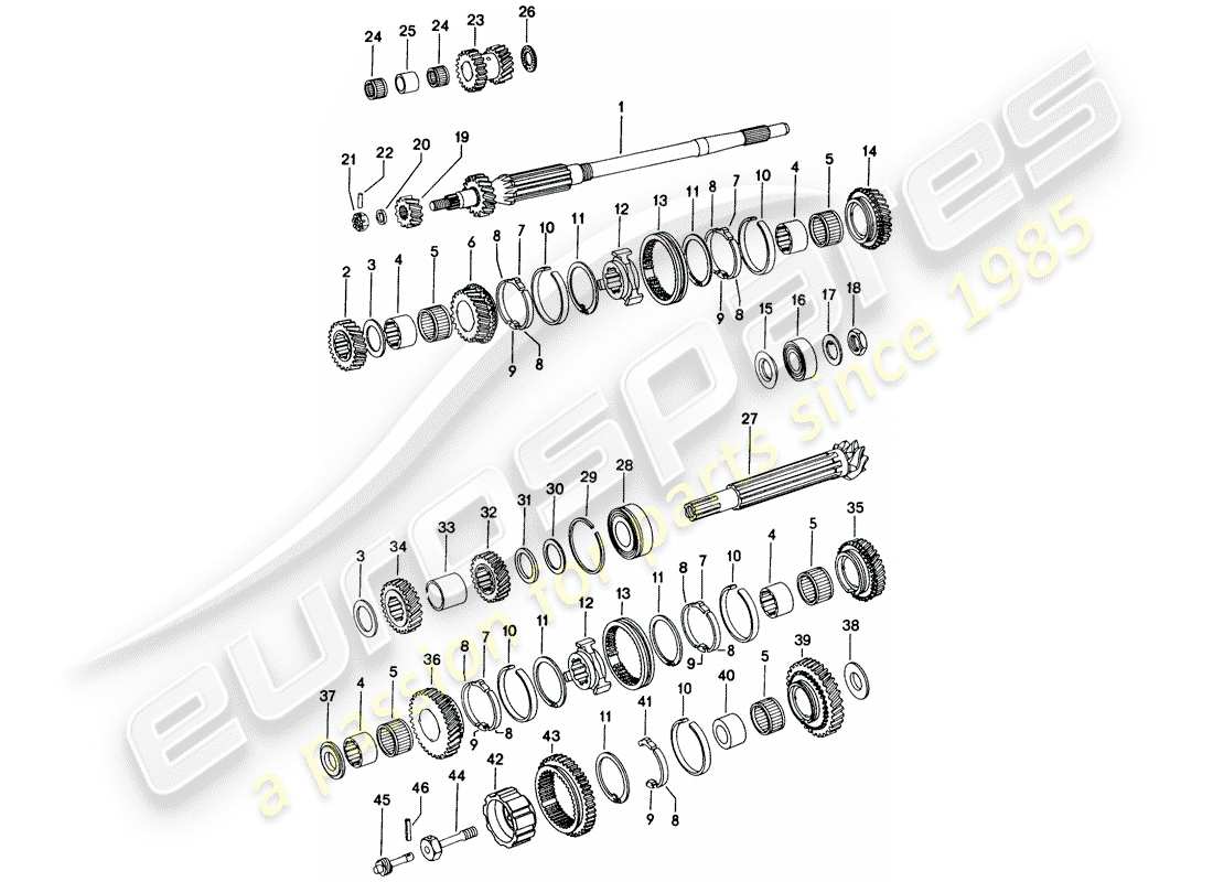 porsche 1970 (914) engranajes y ejes diagrama de piezas