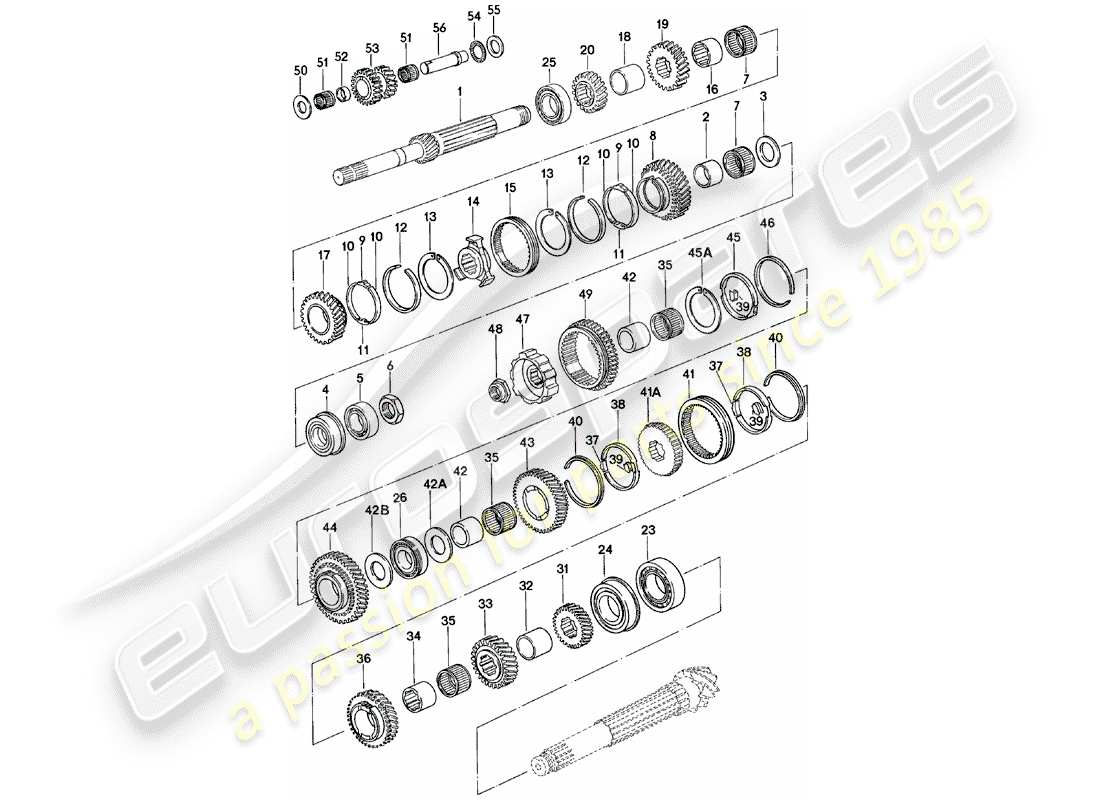 porsche 1981 (924) engranajes y ejes - caja de cambios manual - g31.01/02/03 diagrama de piezas