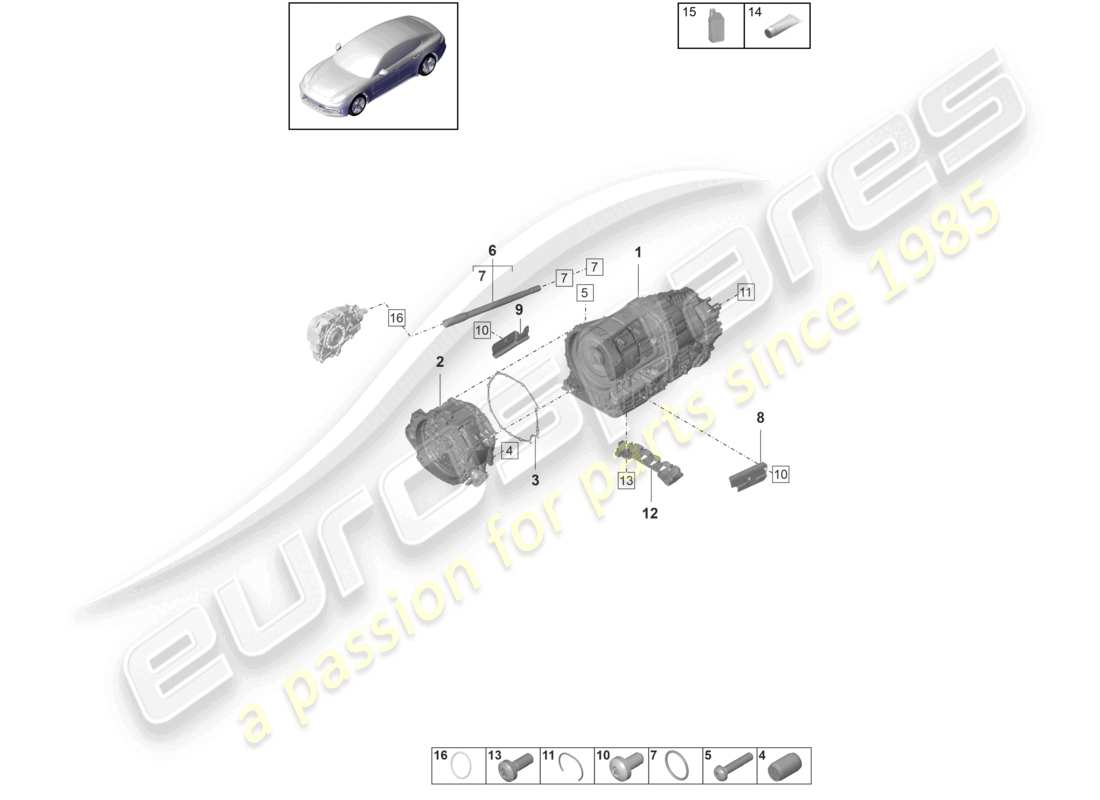 porsche 2017 (panamera 971-1) 8-speed caja de cambios de doble embrague - pdk - para vehículos con propulsión híbrida diagrama de piezas