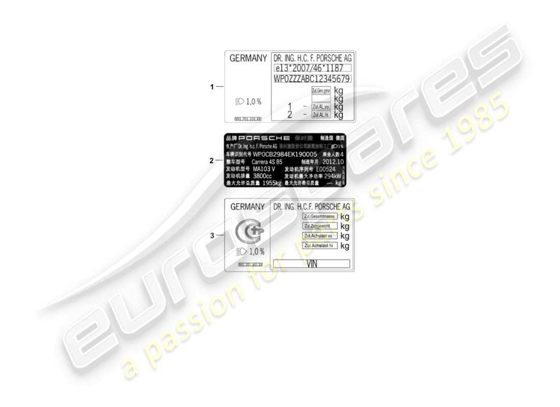 porsche 2013 (981 boxster) señales/avisos diagrama de piezas