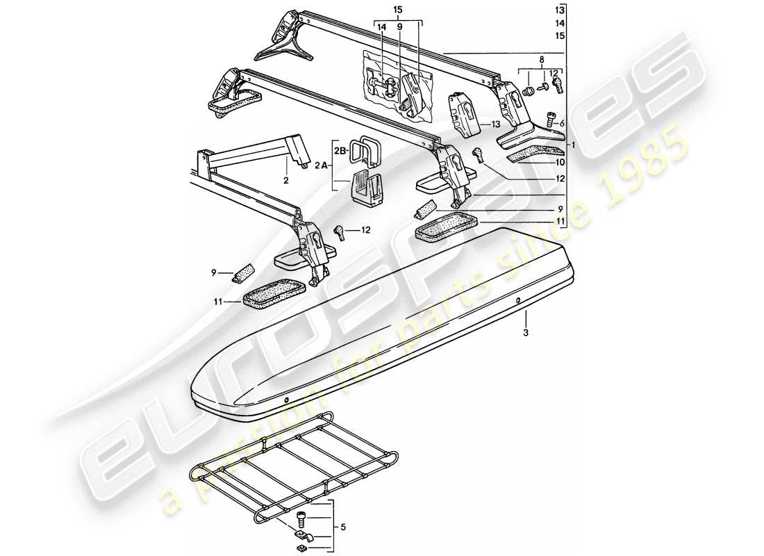 porsche 1986 (924s) diagrama de piezas del sistema de transporte del techo