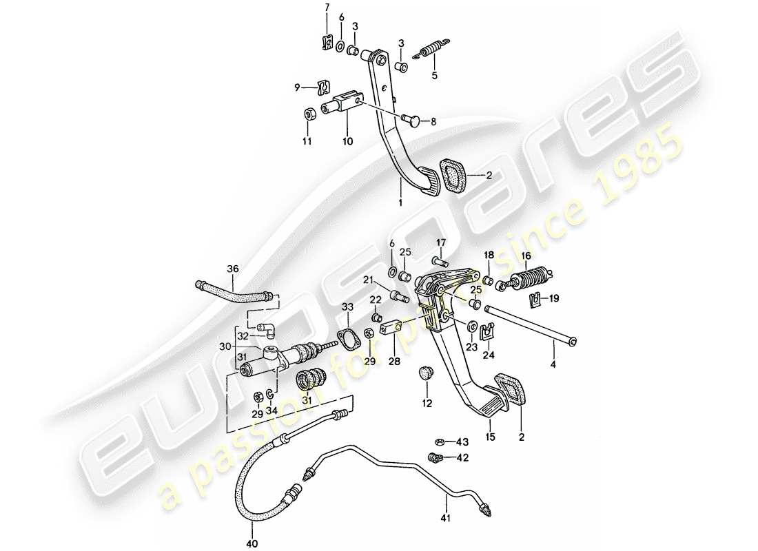 porsche 1992 (968) freno - embrague - pedales diagrama de piezas