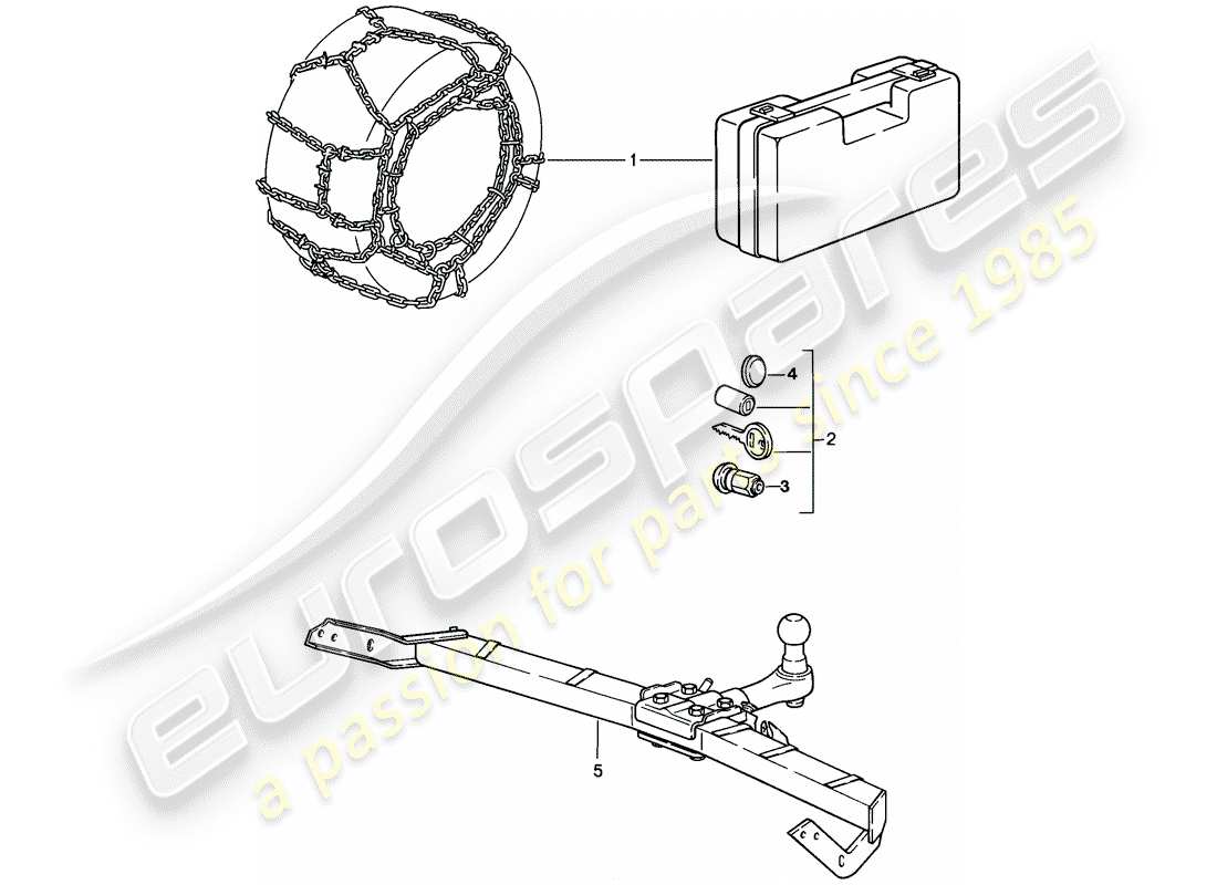 porsche 1984 (911) accesorios - cadenas para nieve - tuerca de rueda - enganche de remolque diagrama de piezas