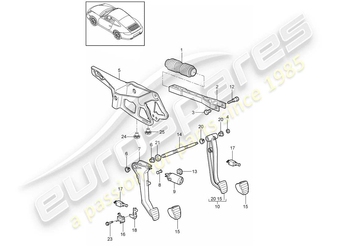 porsche 2012 (997-2) pedales diagrama de piezas