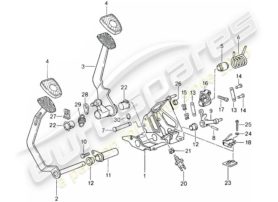 porsche 1994 (964) pedales - caja de cambios manual diagrama de piezas