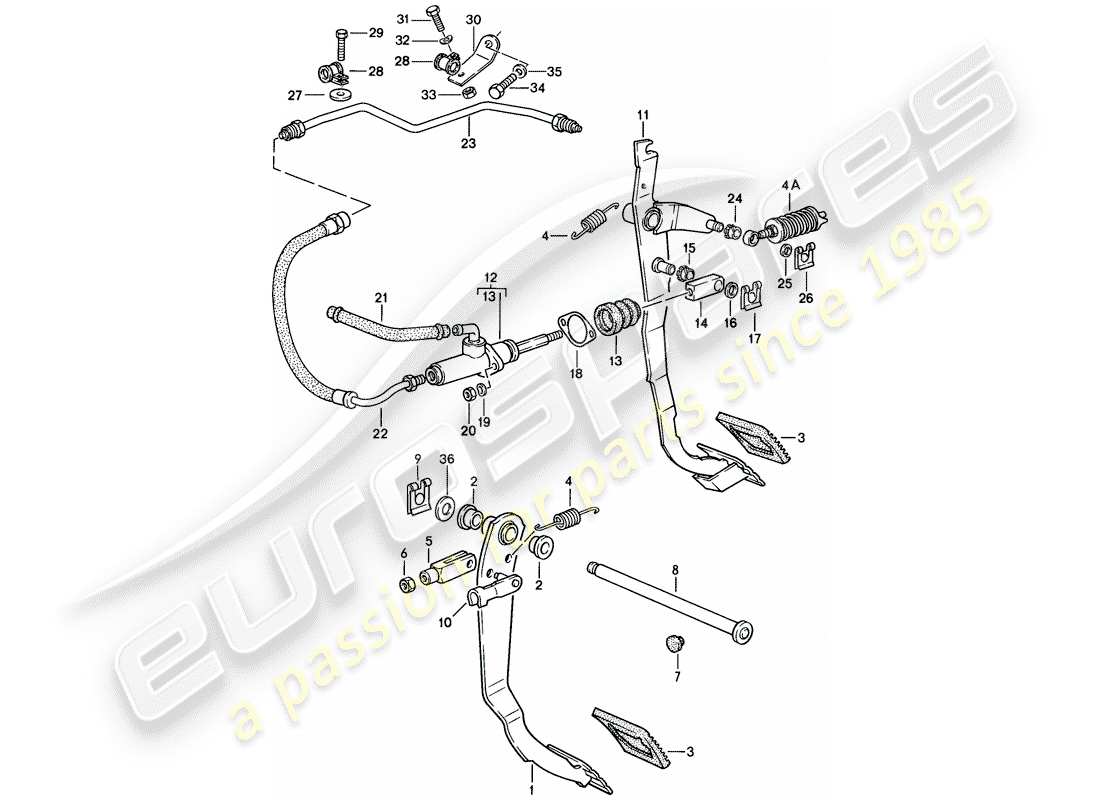porsche 1986 (924s) freno - embrague - pedales diagrama de piezas