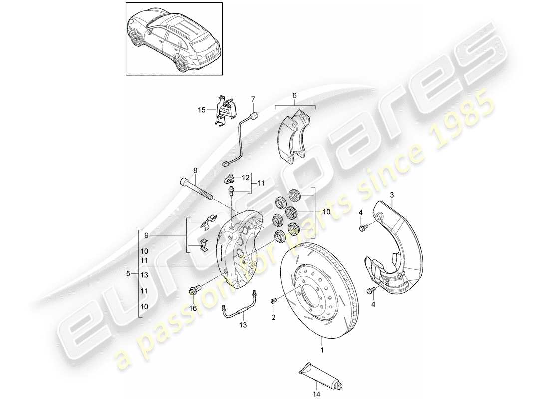 porsche 2016 (cayenne e2 92a) frenos de disco diagrama de piezas