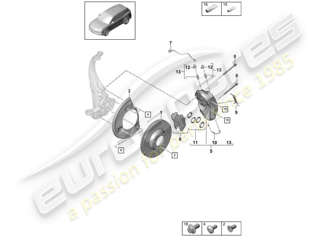 porsche 2020 (cayenne e3 9ya/9yb) frenos de disco diagrama de piezas