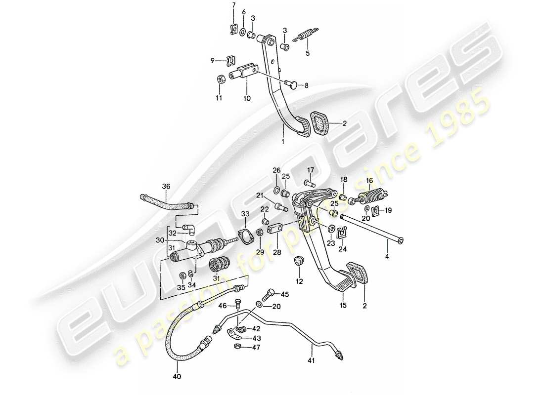 porsche 1990 (944) freno - embrague - pedales diagrama de piezas