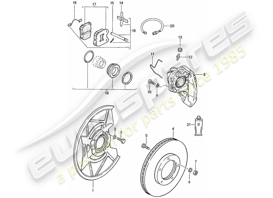 porsche 1991 (944) frenos de disco - eje delantero - d >> - mj 1989 diagrama de piezas
