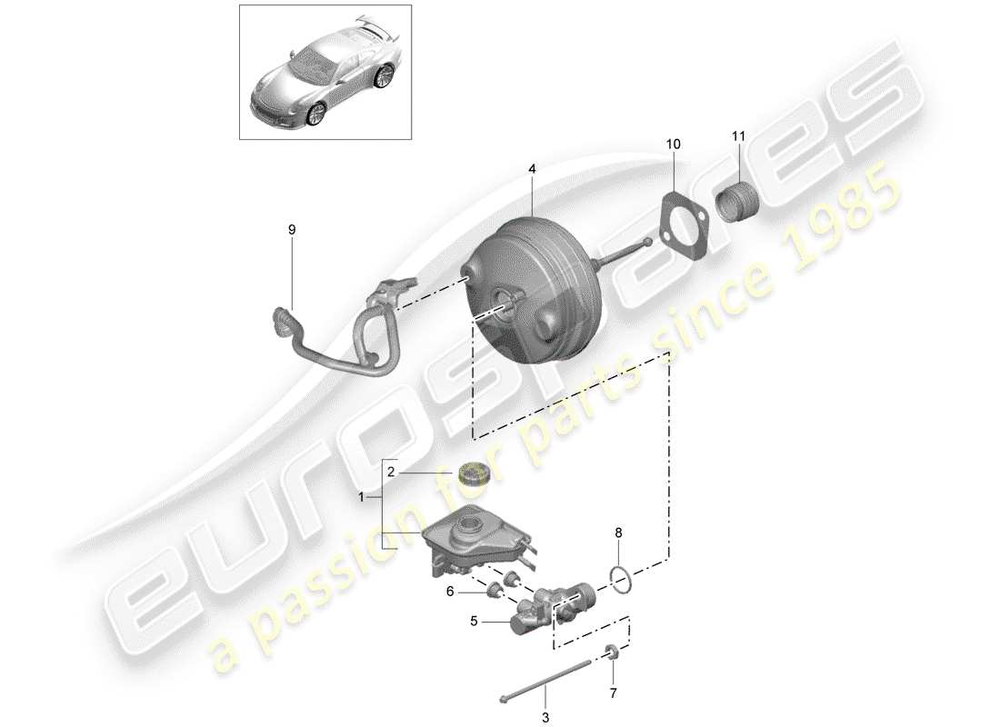 porsche 2020 (991-2 r/gt3/rs) cilindro maestro del freno diagrama de piezas