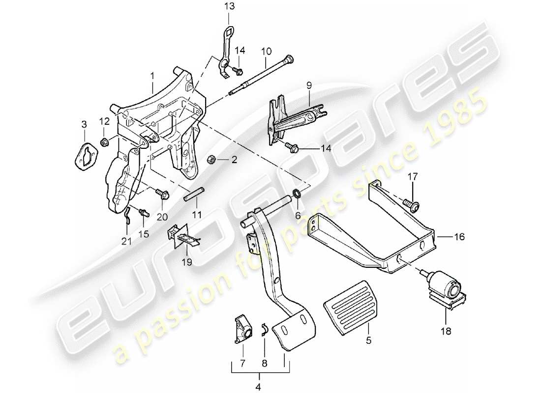 porsche 2005 (cayenne e1 9pa) freno y acc. diagrama de piezas del conjunto del pedal