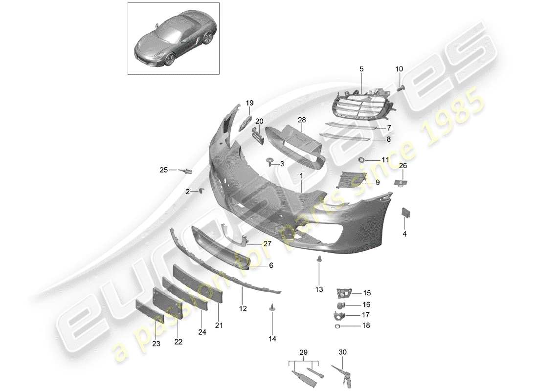 porsche 2012 (981 boxster) diagrama de piezas del parachoques