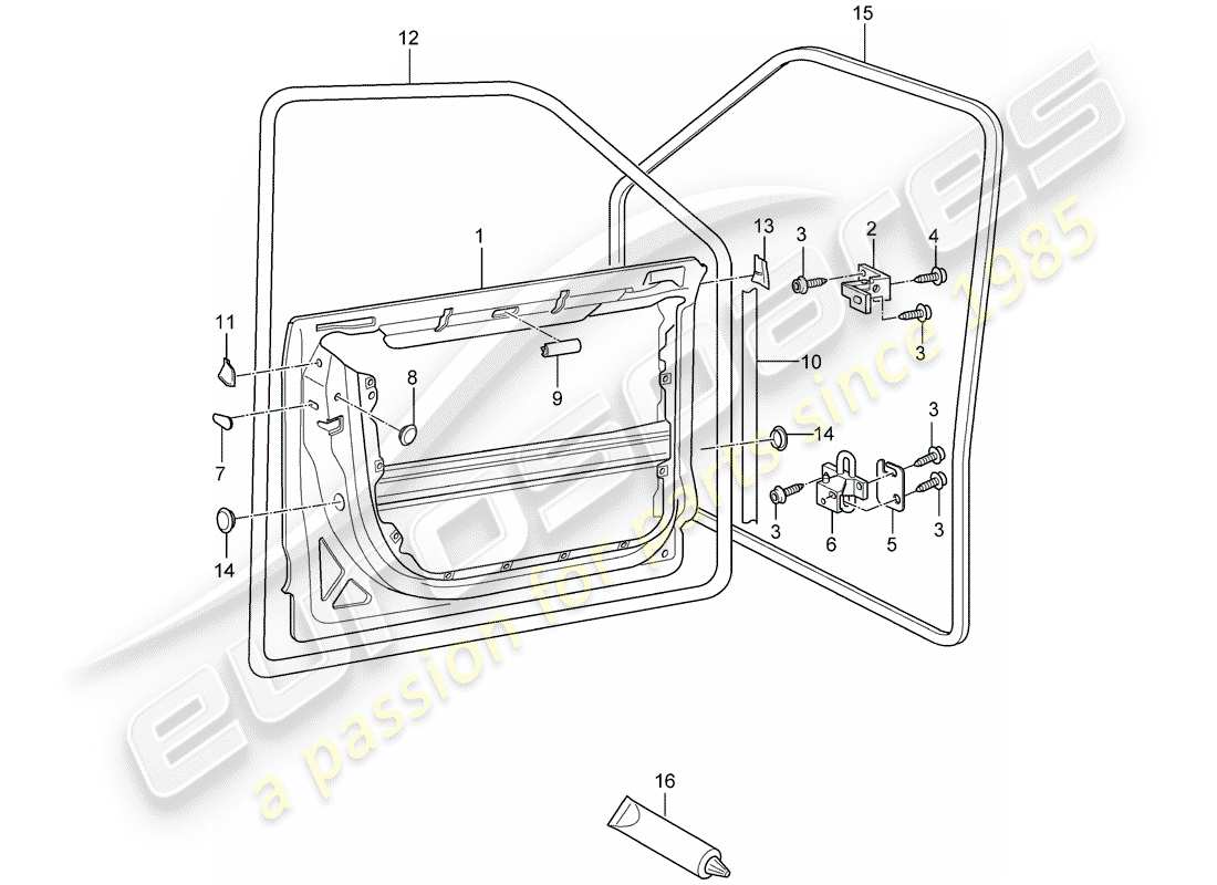 porsche 2003 (cayenne e1 9pa) diagrama de piezas de la carcasa de la puerta