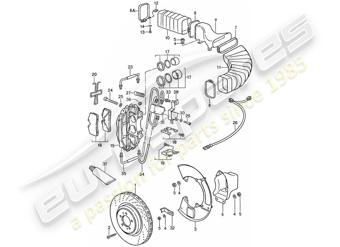 porsche 1987 (959) frenos de disco diagrama de piezas