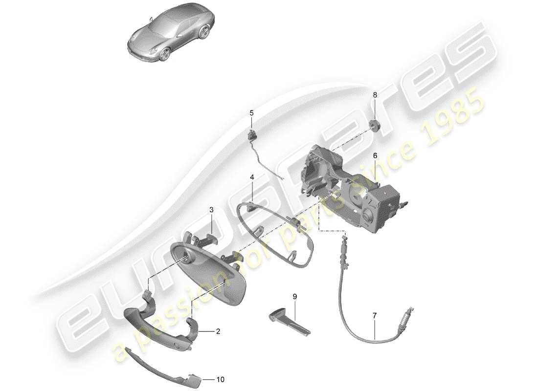 porsche 2013 (991-1) manija de la puerta diagrama de piezas