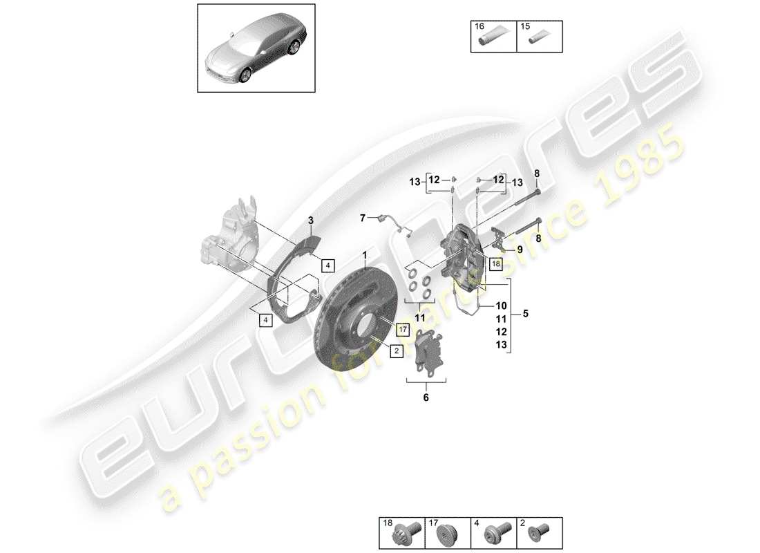 porsche 2017 (panamera 971-1) frenos de disco diagrama de piezas