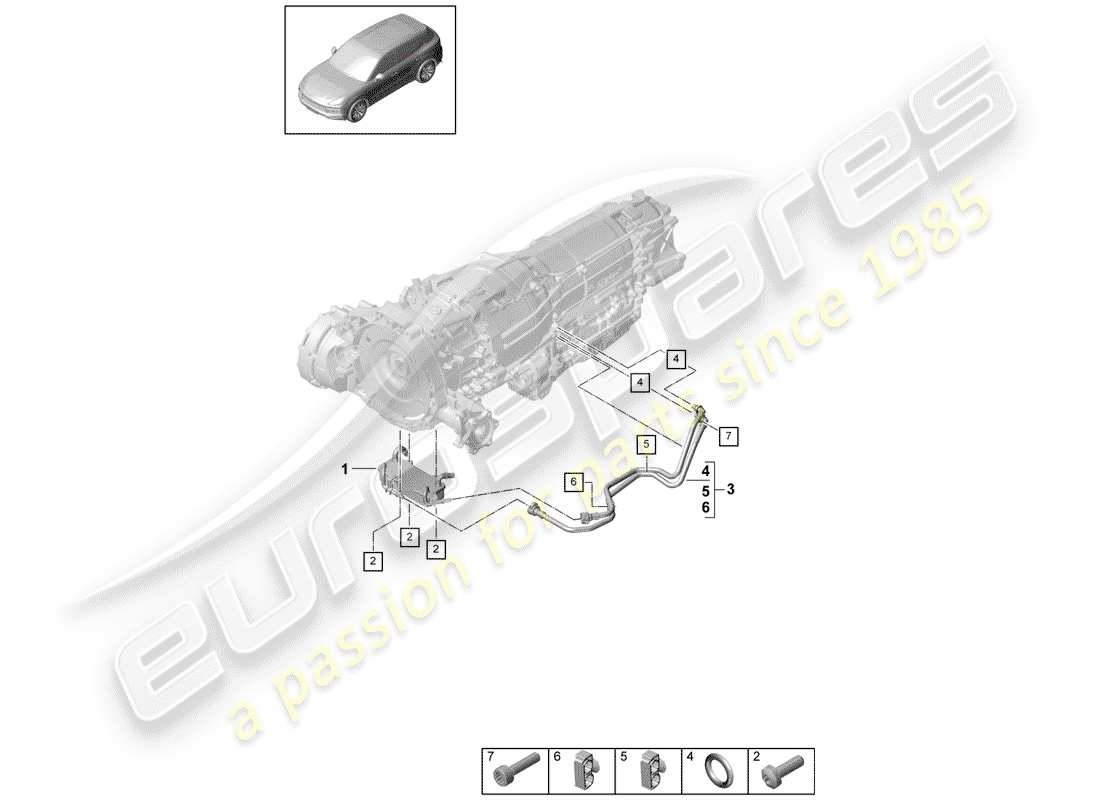 porsche 2020 (cayenne e3 9ya/9yb) 8-speed caja de cambios automática diagrama de piezas