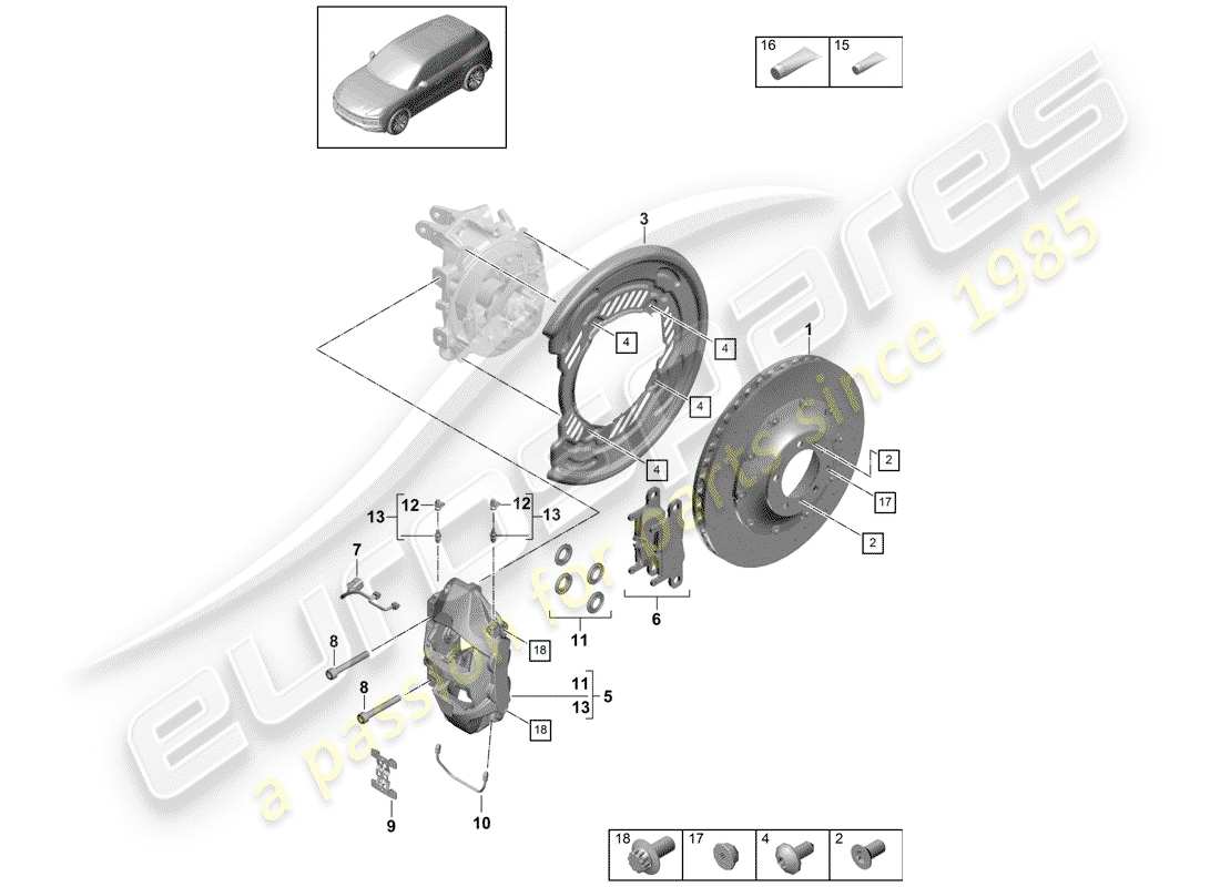 porsche 2020 (cayenne e3 9ya/9yb) frenos de disco diagrama de piezas