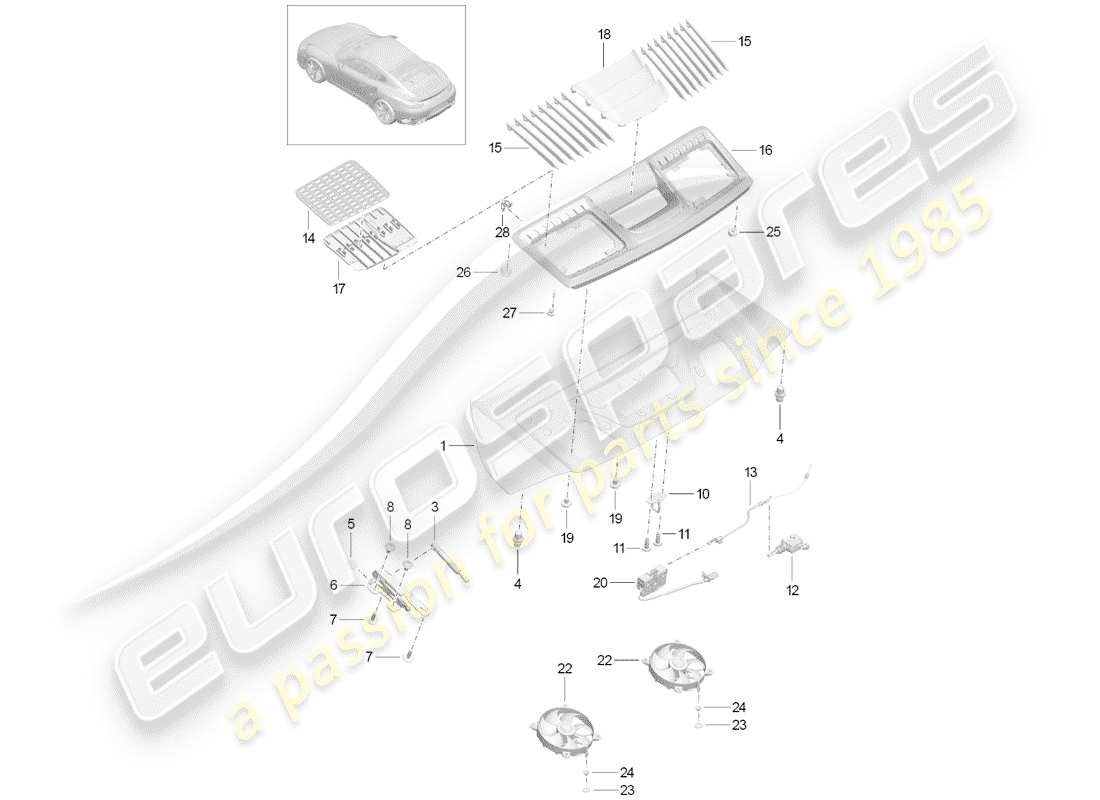 porsche 2020 (991-2 turbo) diagrama de piezas de la cubierta