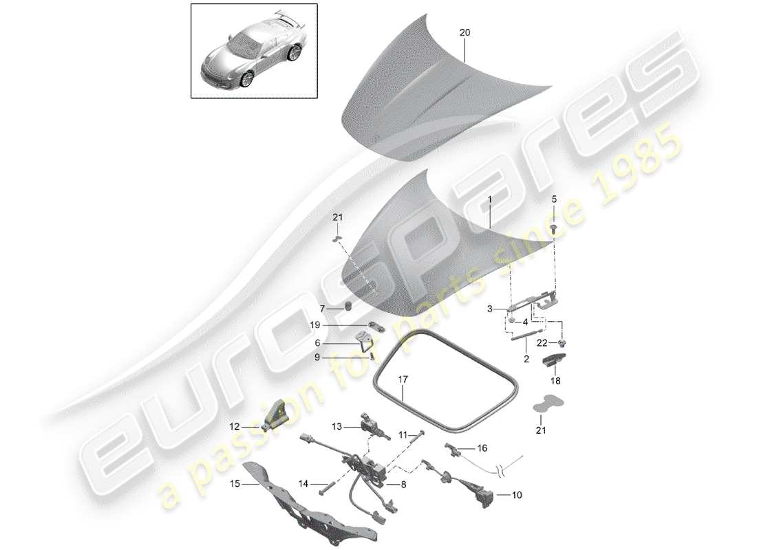 porsche 2019 (991-2 r/gt3/rs) cubrir diagrama de piezas