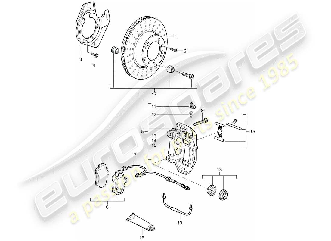 porsche 2007 (997-1 gt3) frenos de disco diagrama de piezas